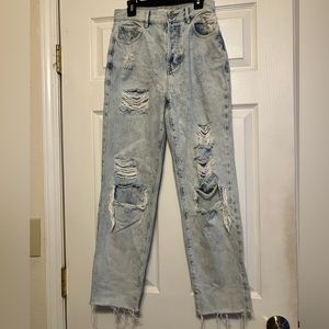 Pacsun high rise straight light wash distressed ripped knee frayed jeans 24